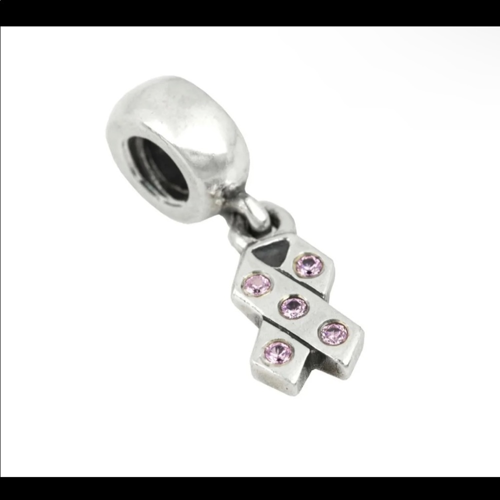 Authentic Pandora Sterling Silver Dangle Breast Cancer Pink CZ Bead